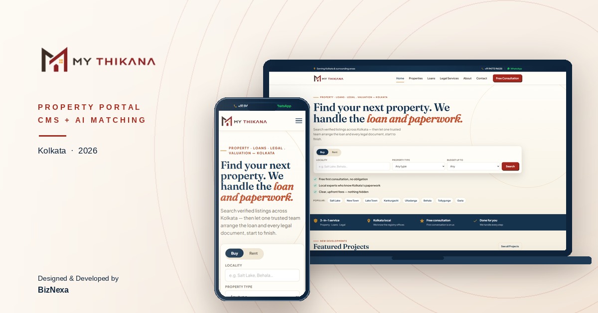 MyThikana Kolkata property portal and AI broker network built by BizNexa